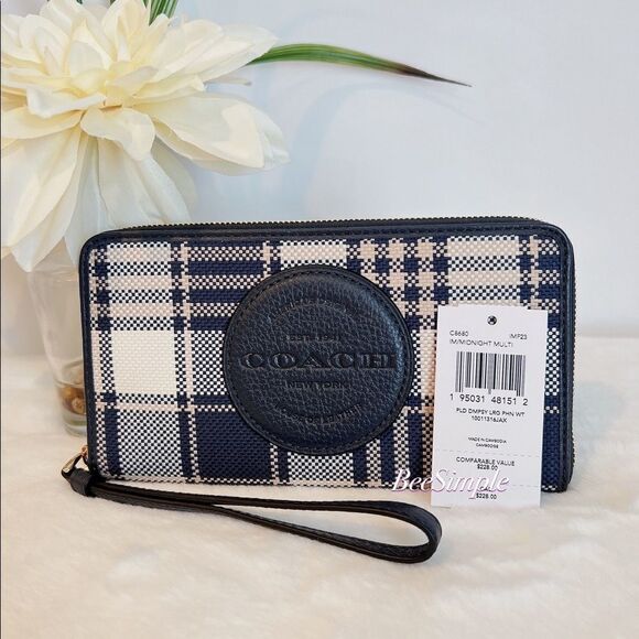 Coach Dempsey Large Phone Wallet With Garden Plaid Print And Coach Patch - Picture 5 of 5